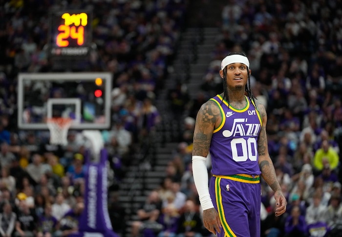 (Francisco Kjolseth  |  The Salt Lake Tribune) Utah Jazz guard Jordan Clarkson during NBA basketball in Salt Lake City on Wednesday, Oct. 25, 2023.