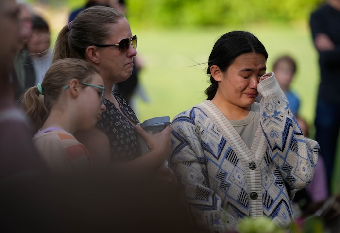 (Francisco Kjolseth  |  The Salt Lake Tribune) People gather for a memorial at Laird Park in Salt Lake City on Wednesday, May 22, 2024, to honor Adlai Owen. Police say Adlai’s father, Sam Owen, fatally shot Adlai before killing himself in an apparent murder-suicide on Saturday, May 18, 2024.