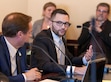 (Leah Hogsten | The Salt Lake Tribune) Midvale Mayor Marcus Stevenson, right, speaks at the Utah Capitol in 2023. He has resigned as mayor.