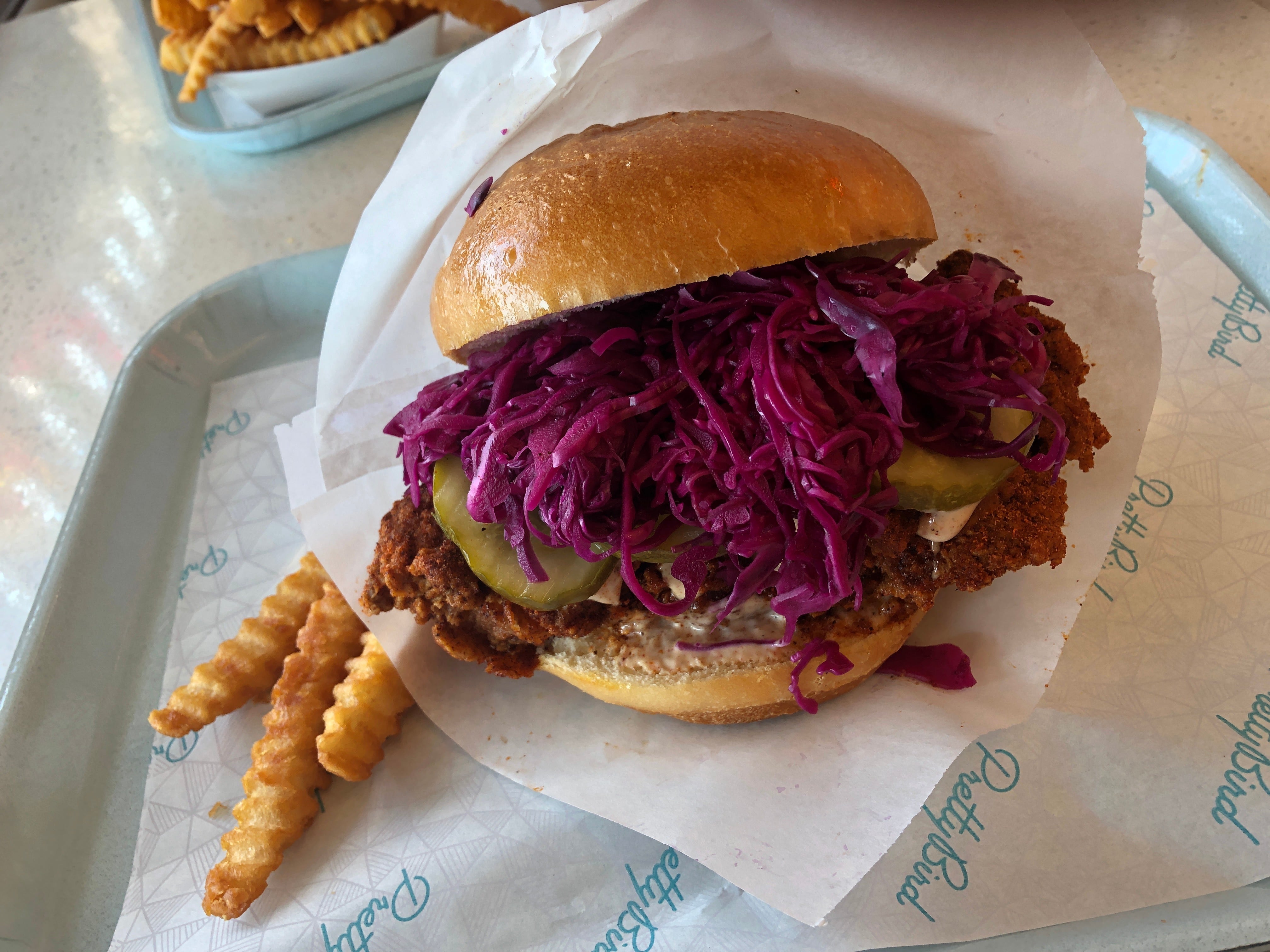 (Kolbie Peterson | The Salt Lake Tribune) A chicken sandwich from Pretty Bird, at 675 E. 2100 South in Salt Lake City, is pictured on Sunday, July 21, 2024.