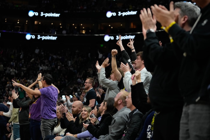 (Francisco Kjolseth  |  The Salt Lake Tribune) The fans go wild as the Jazz make it a close game agains the Warriors before falling short 140-137 during an NBA basketball game Thursday, Feb. 15, 2024, in Salt Lake City.