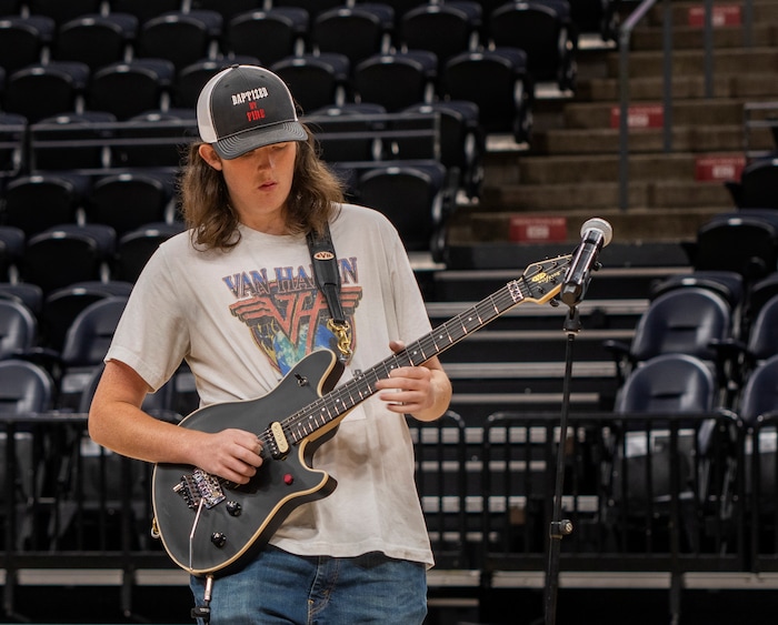 (Rick Egan | The Salt Lake Tribune) Jace performs for the judges, during the Jazz National Anthem try outs, at the Delta Center, on Tuesday, Aug. 29, 2023.