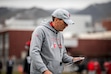 (Utah Athletics) Offensive coordinator Andy Ludwig observes Utah football practice Tuesday, March 12, 2024.