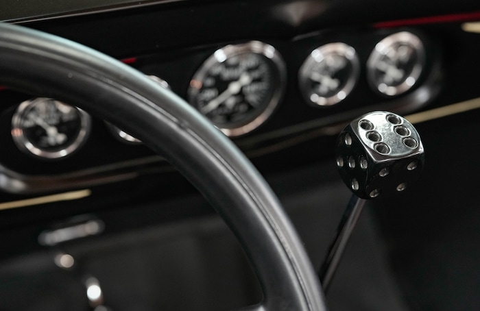 (Francisco Kjolseth  | The Salt Lake Tribune) Dice shifter on a 1929 Ford Roaster pickup hot rod at the Richard W. Erickson Foundation Power Show & Museum in Wallsburg, Utah on Tuesday, Aug. 6, 2024.