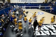 (Eakin Howard | AP) The San Jose State Spartans take the court for warm ups before an NCAA college volleyball match against the Air Force Falcons Thursday, Oct. 31, 2024, in San Jose, Calif.