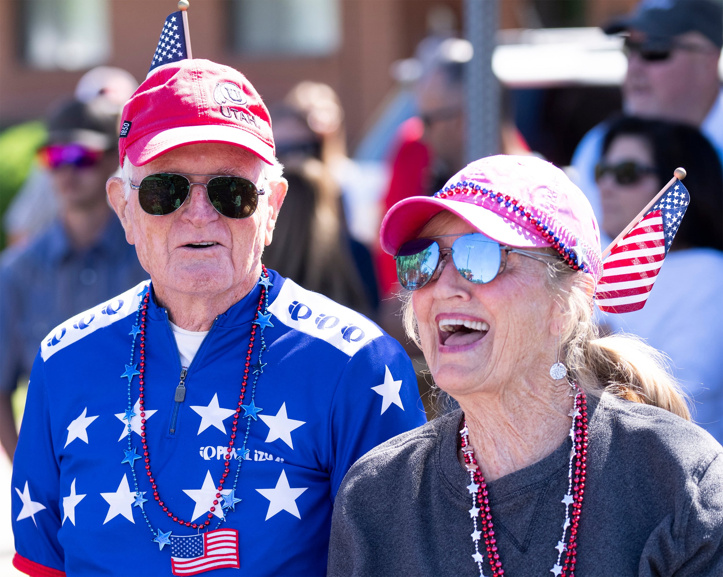 (Rick Egan | The Salt Lake Tribune) Bruce and Nancy Goodhue, from Washington Terrace, watch the parade in Morgan on Thursday, July 4, 2024.
