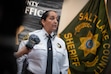 (Francisco Kjolseth | The Salt Lake Tribune) Salt Lake County Sheriff Rosie Rivera holds a news conference at the Salt Lake County Government Center in August 2024. She supports Amendment C, which aim to ensure county sheriffs are elected.