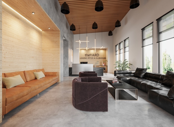 (CW Land Co.) A rendering of the lounge, one of the amenities to be offered at theYARD, C.W. Urban's 8.58-acre build-to-rent development in Salt Lake City's Fairpark neighborhood.