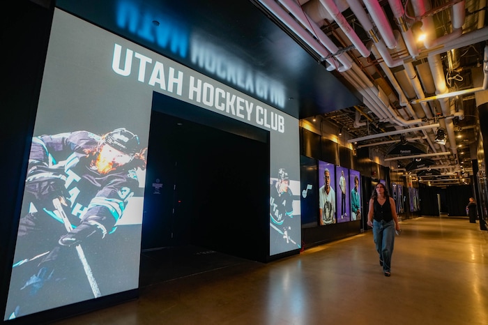 (Francisco Kjolseth  | The Salt Lake Tribune) The new Utah hockey club locker room is pictured at the Delta Center on Friday, Oct. 25, 2024, in Salt Lake City.