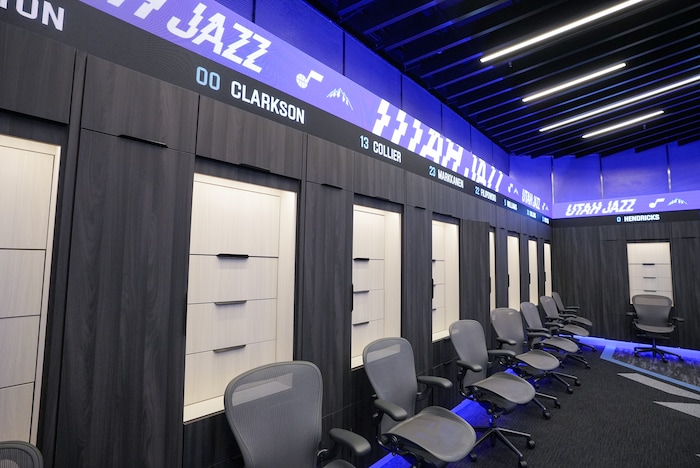 (Chris Samuels | The Salt Lake Tribune) The Utah Jazz locker room at the Delta Center, Friday, Nov. 1, 2024.