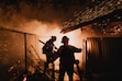 (Mark Abramson | The New York Times) Firefighters fight flames at the Pacific Palisades Presbyterian Church in Los Angeles, Jan. 7, 2025.