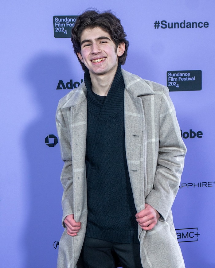 (Rick Egan | The Salt Lake Tribune)  Jacob Morrell on the press line for the premiere of "Between the Temples" at the Library Center in Park City, at the Sundance Film Festival, on Friday, Jan. 19, 2024.
