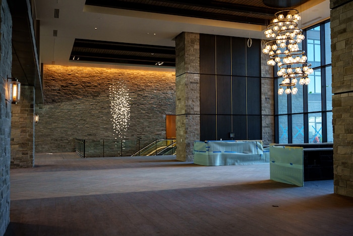 (Trent Nelson  |  The Salt Lake Tribune) The lobby of the Grand Hyatt Deer Valley, nearing completion, on Friday, Oct. 4, 2024.