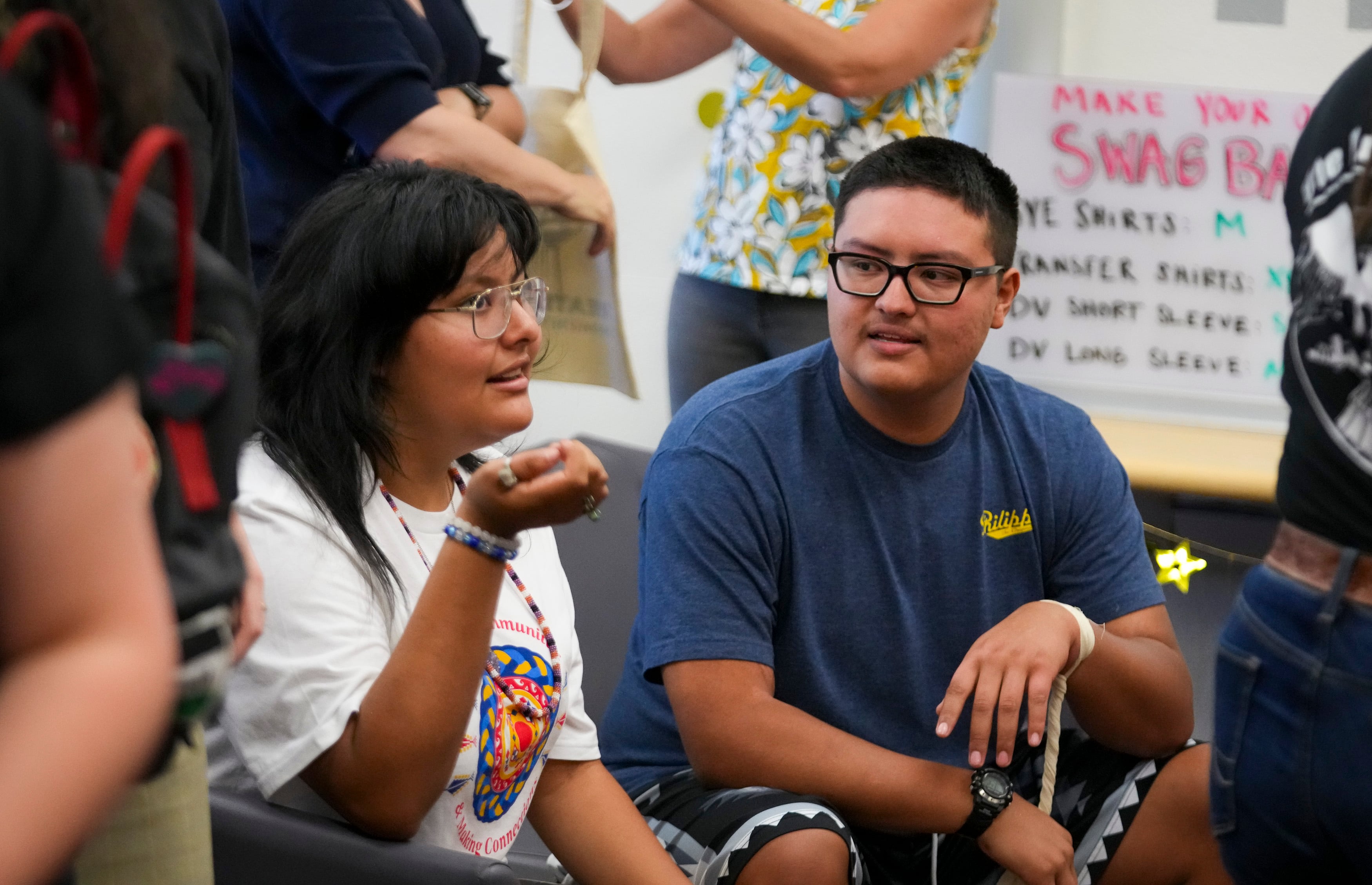 (Bethany Baker | The Salt Lake Tribune) Kailah Figueroa, left, and Glenn Figueroa, both first-generation Native American students, sit together during the farewell event at the Center for Equity and Student Belonging at the University of Utah in Salt Lake City on Thursday, June 27, 2024.
