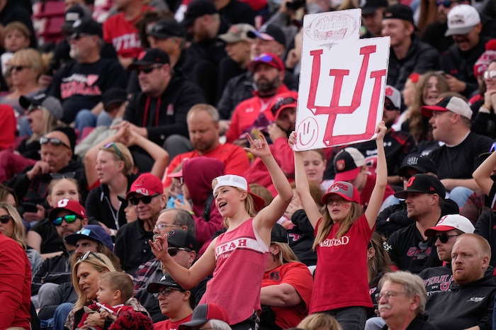 (Francisco Kjolseth  |  The Salt Lake Tribune) Young Utah fans cheer on the team as the Utah Utes host the Arizona State Sun Devils in NCAA football in Salt Lake City on Saturday, Nov. 4, 2023.