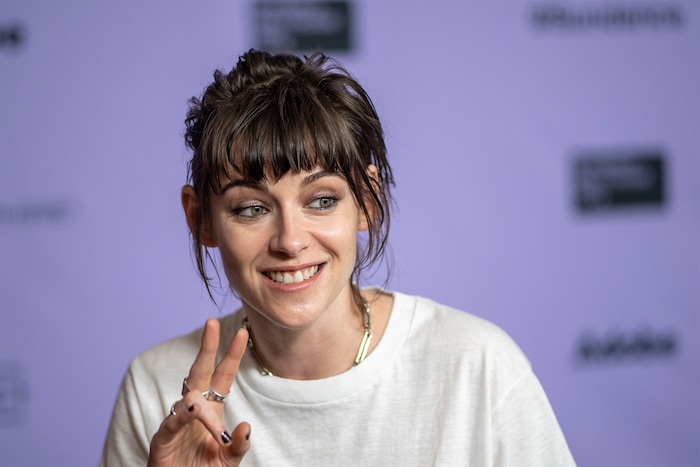 (Rick Egan | The Salt Lake Tribune)  Kristen Stewart on the press line for the premiere of Press line for "Love Me" at the Eccles Theatre at the Sundance Film Festival, on Friday, Jan. 19, 2024.
