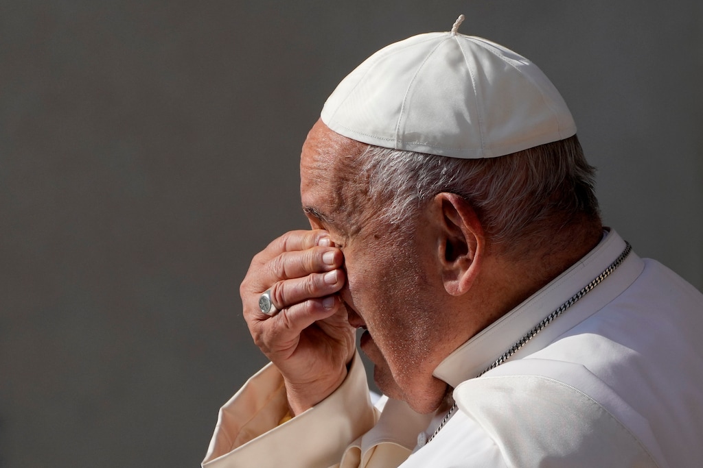 (Gregorio Borgia | AP) Pope Francis arrives in St. Peter's Square on the occasion of the weekly general audience at the Vatican in May 2024. The Catholic Church is preparing for its second and final session of the Vatican Synod on Synodality.