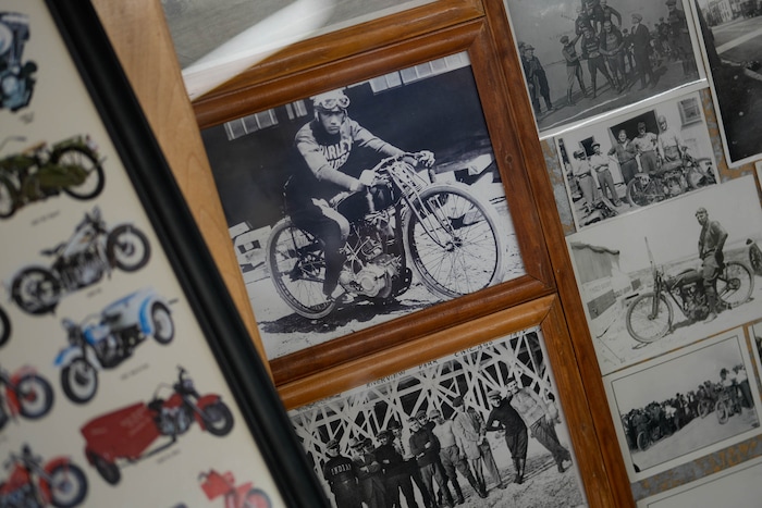 (Francisco Kjolseth  | The Salt Lake Tribune) The early evolution of the motorcycle and the wood tracks they were raced on are pictured at the Richard W. Erickson Foundation Power Show & Museum in Wallsburg, Utah on Tuesday, Aug. 6, 2024.