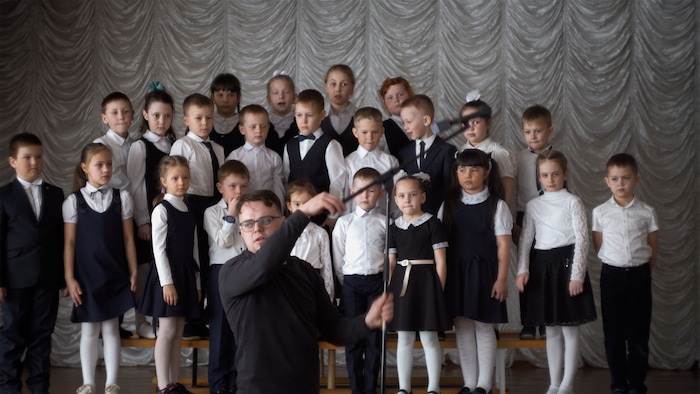 (Pavel Talankin  |  Sundance Institute) Pasha, a teacher, with his class in Russia's hinterlands, in "Mr. Nobody Against Putin," directed by David Borestein and Pavel Talankin, an official selection of the 2025 Sundance Film Festival, in the World Cinema Documentary competition.