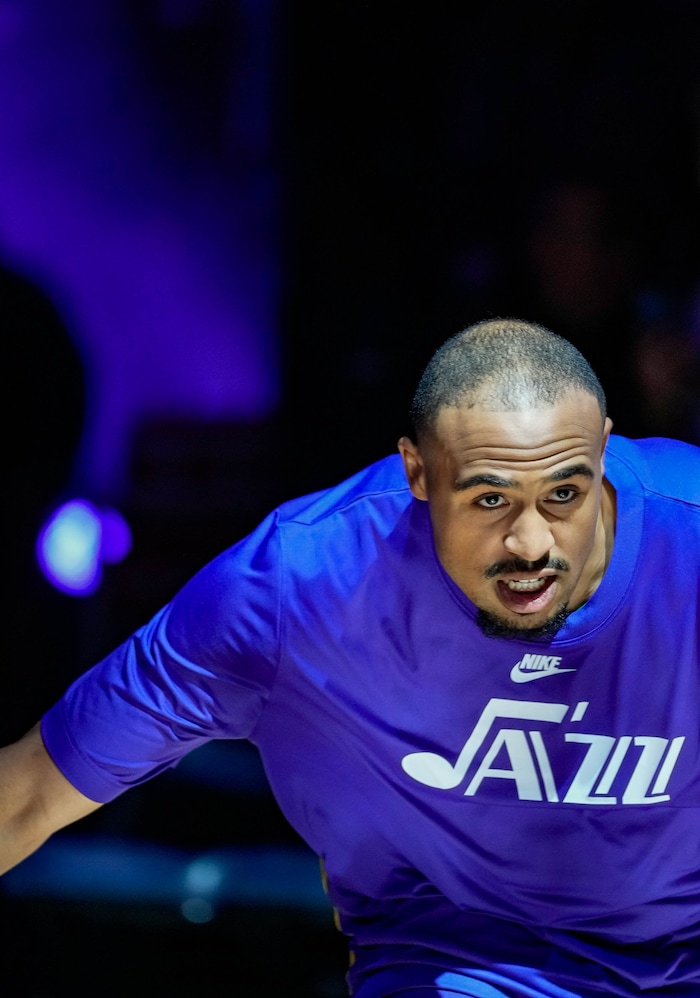 (Francisco Kjolseth  |  The Salt Lake Tribune) Utah Jazz guard Talen Horton-Tucker (5)  is introduced as the Utah Jazz get ready to take on the Sacramento Kings, during NBA basketball in Salt Lake City on Wednesday, Oct. 25, 2023.