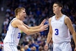 (Trent Nelson  |  The Salt Lake Tribune) Brigham Young Cougars guard Dallin Hall (30) and Brigham Young Cougars guard Egor Demin (3) as BYU hosts Oklahoma State, NCAA basketball in Provo on Tuesday, Jan. 14, 2025.