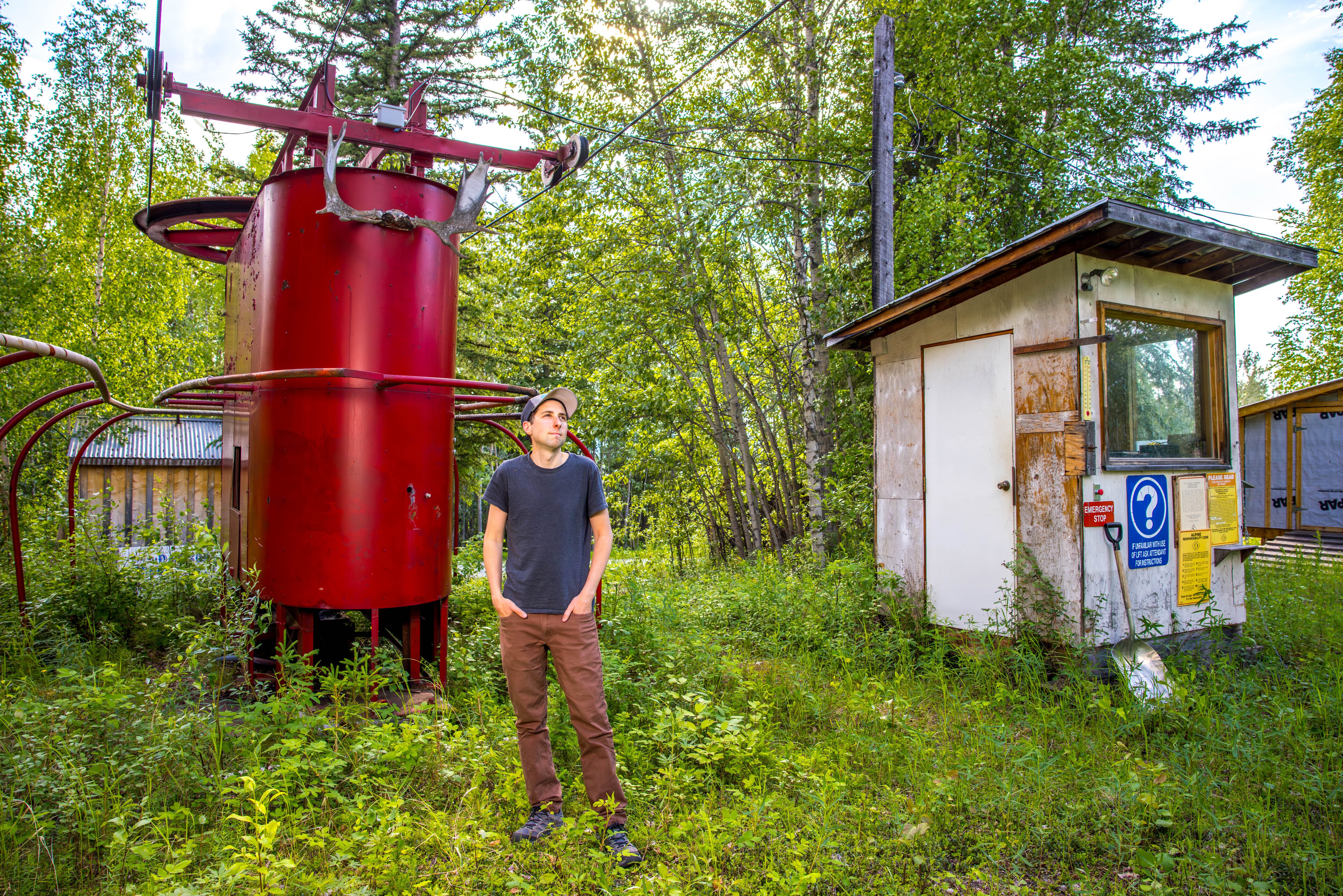 (John Howland | Special to the Tribune) Peter Landsman, founder of LiftBlog, caps off his goal of visiting every lift in North America with a trip to Moose Mountain in Canada's Yukon Territory on Friday, June 21, 2024. The endeavor took him to more than 3,000 lifts at 750-plus ski areas over the course of about 30 years.