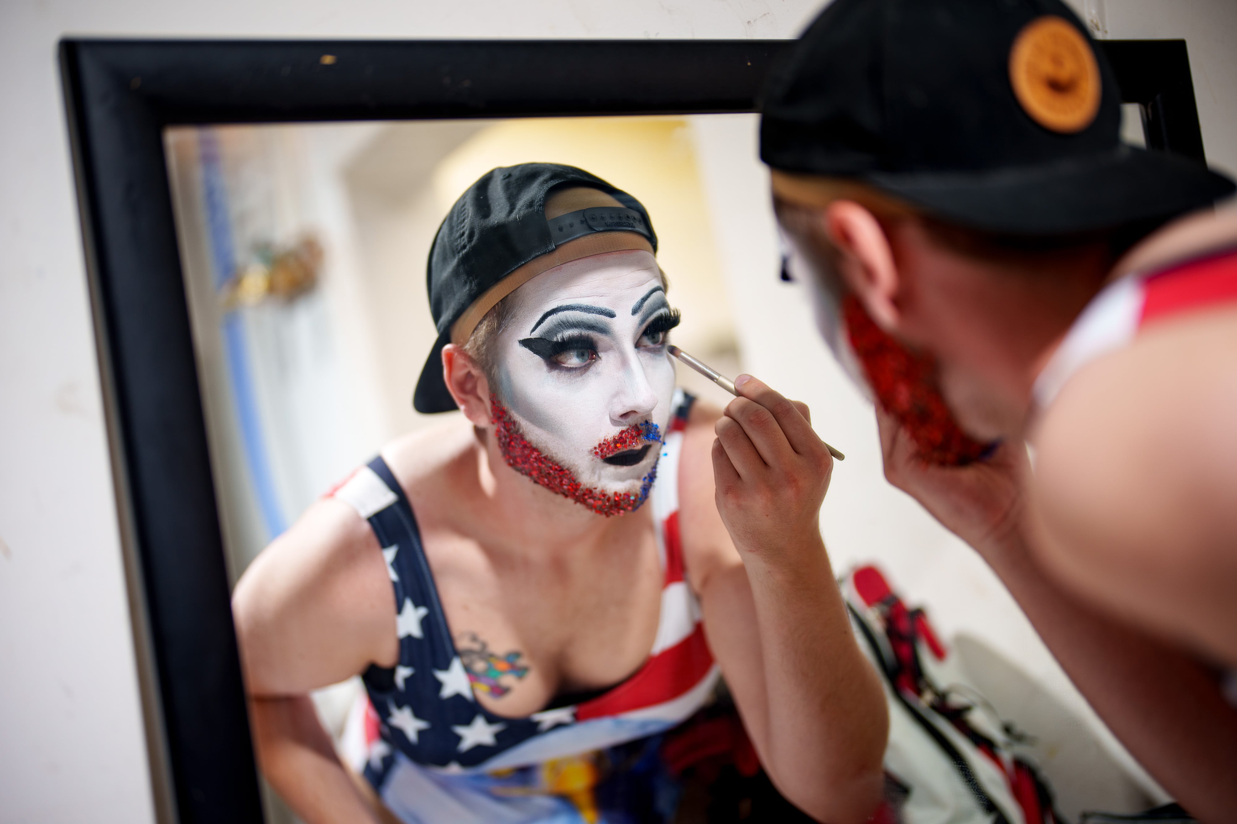 (Trent Nelson | The Salt Lake Tribune) Karma Z. prepares for the Freedom to the Queens drag show at Edge of the World Brewery in Colorado City, Ariz., on Thursday, July 4, 2024.