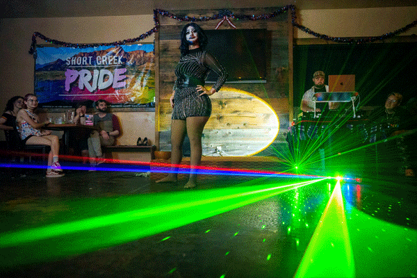 (Trent Nelson | The Salt Lake Tribune) Karma Z. at the Freedom to the Queens drag show at Edge of the World Brewery in Colorado City, Ariz., on Thursday, July 4, 2024.