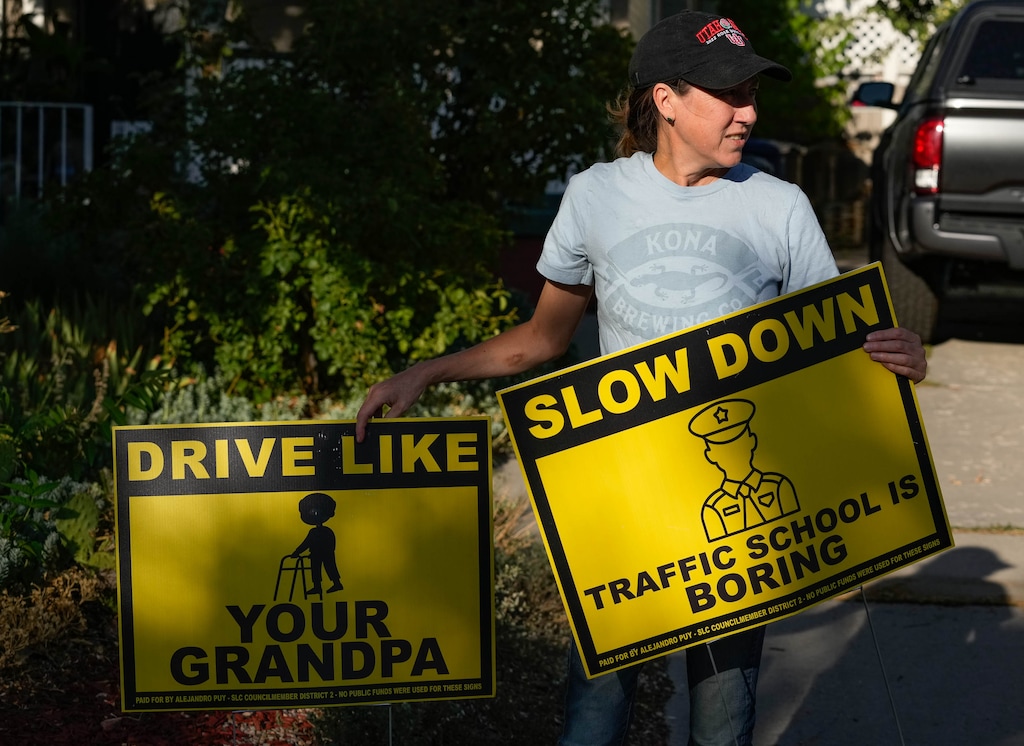 Alejandro Puy funny signs ask drivers to slow down and not speed 