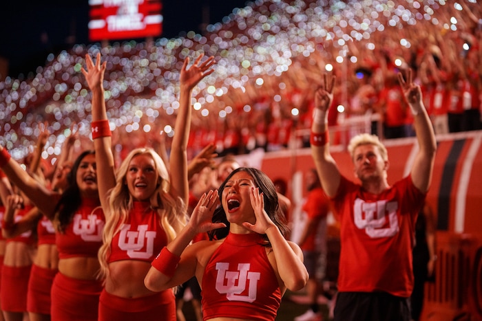 (Trent Nelson  |  The Salt Lake Tribune) The Moment of Loudness as the Utah Utes host the Florida Gators, NCAA football in Salt Lake City on Thursday, Aug. 31, 2023.