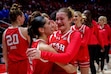 (Trent Nelson  |  The Salt Lake Tribune) Utah Utes guard Ines Vieira (2) and Utah Utes guard Matyson Wilke (23) celebrate Wilke's game-winning shot as Utah hosts BYU, NCAA basketball in Salt Lake City on Saturday, March 1, 2025.