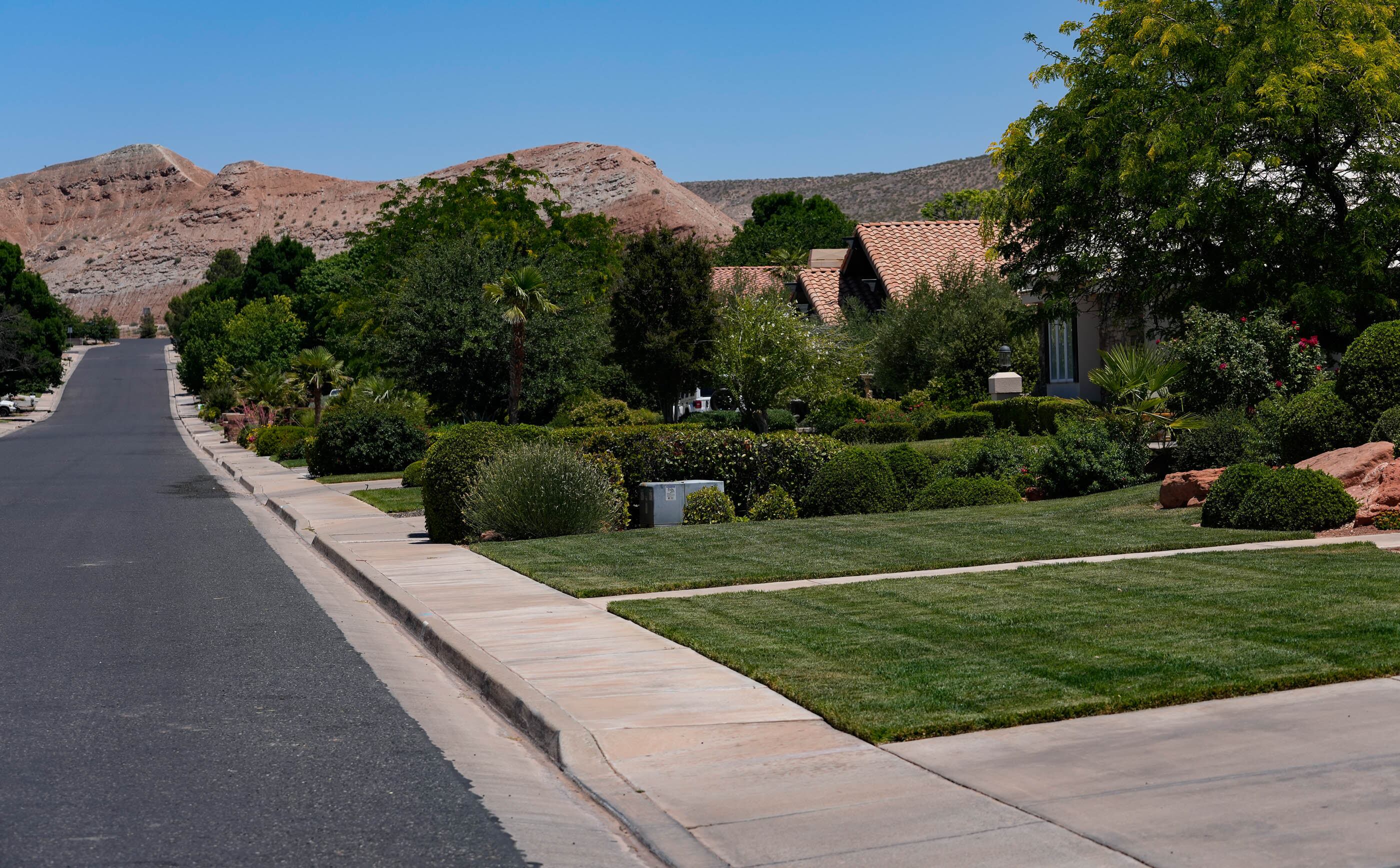 (Francisco Kjolseth | The Salt Lake Tribune) Water-efficient landscapes are mixed in with traditional grass lawns in St. George on Tuesday, June 11, 2024.