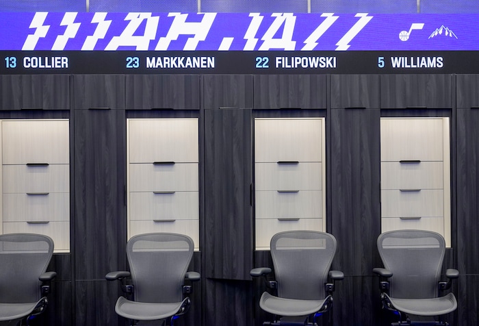 (Chris Samuels | The Salt Lake Tribune) The Utah Jazz locker room at the Delta Center, Friday, Nov. 1, 2024.