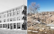 Left: (Harry Shipler via Utah State Historical Society) The Hotel Tooele in Tooele in 1910. Right: (Environmental Protection Agency) The debris pile of the Hotel Tooele in 2022 shows asbestos at the site.