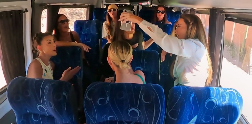 (Bravo) The cast members catch Britani Bateman, right foreground, recording their conversations in a Sprinter van, in an episode of "The Real Housewives of Salt Lake City."