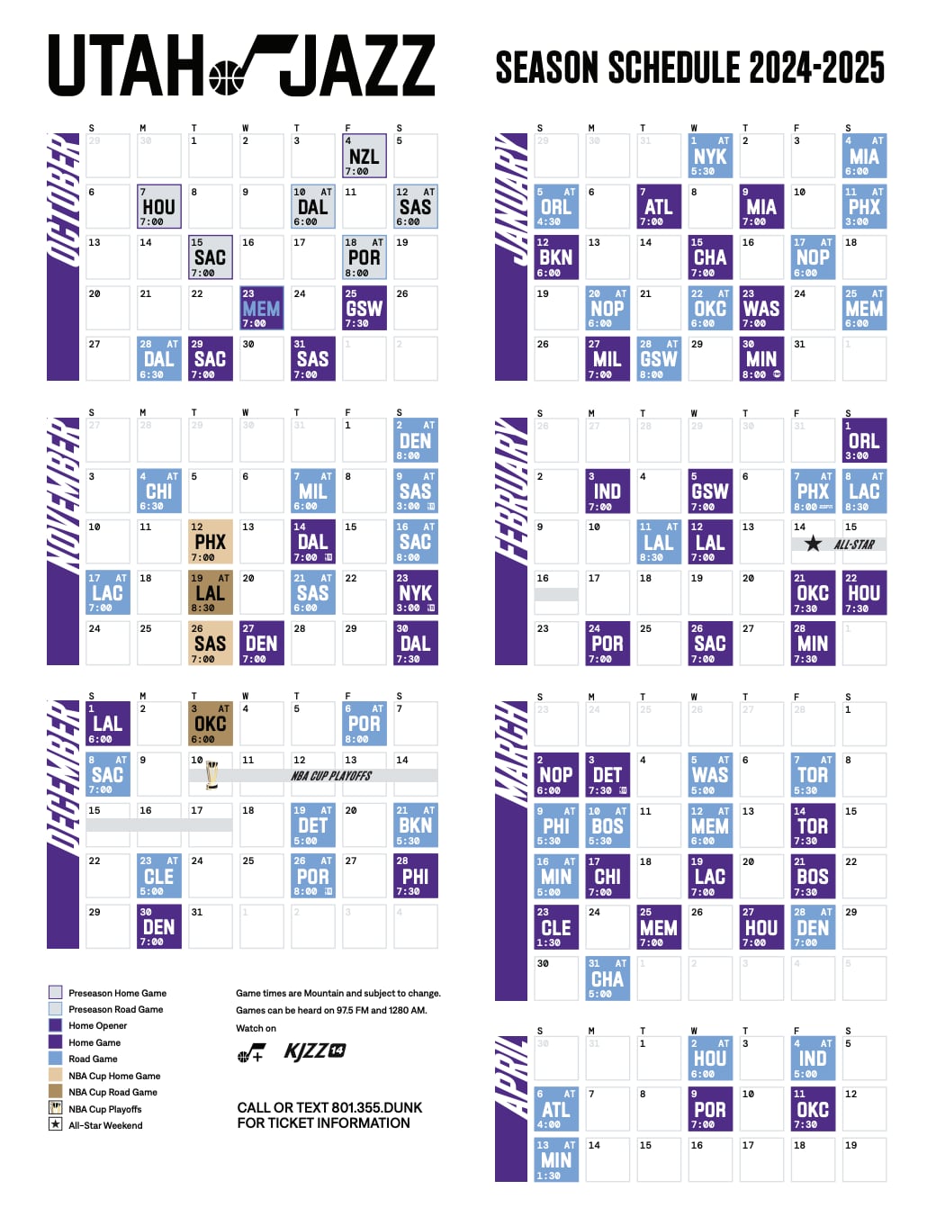 Jazz's schedule for the 2024-25 season.