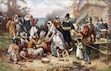 (Library of Congress Prints and Photographs Division) The First Thanksgiving 1621 is an oil painting by Jean Leon Gerome Ferris (1863-1930).