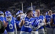 (Bethany Baker  |  The Salt Lake Tribune) Brigham Young Cougars sing with their fans after the loss against the Kansas Jayhawks in Provo on Sunday, Nov. 17, 2024.