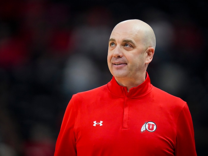 (Bethany Baker  |  The Salt Lake Tribune) Utah Utes head coach Craig Smith reacts during the game against the Hawaii Warriors at the Delta Center in Salt Lake City on Thursday, Nov. 30, 2023.