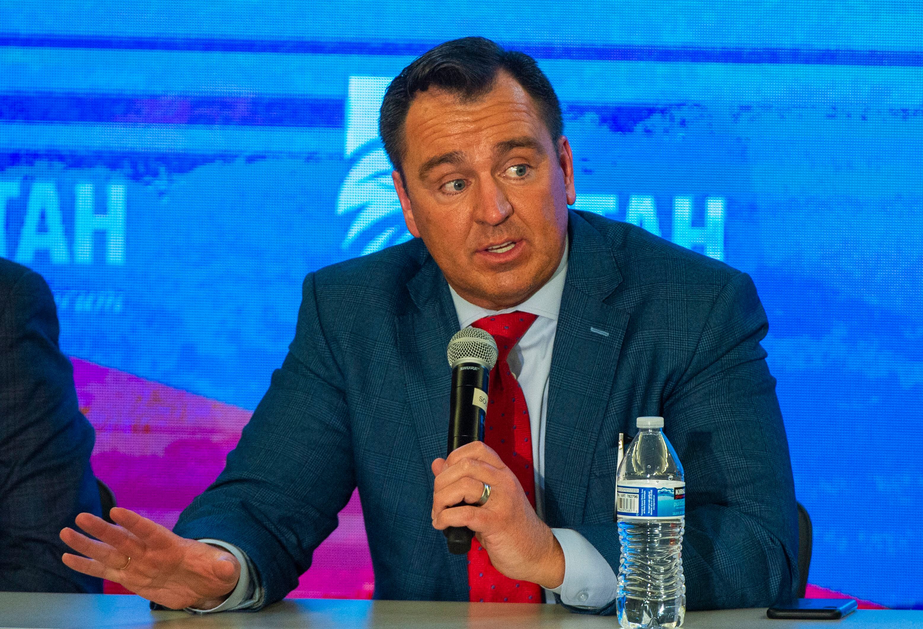 (Rick Egan | The Salt Lake Tribune) Greg Hughes answers a question during a Panel of Gubernatorial Candidates, at the annual Utah Eagle Forum Convention, in Sandy, Saturday, Jan. 11, 2020.