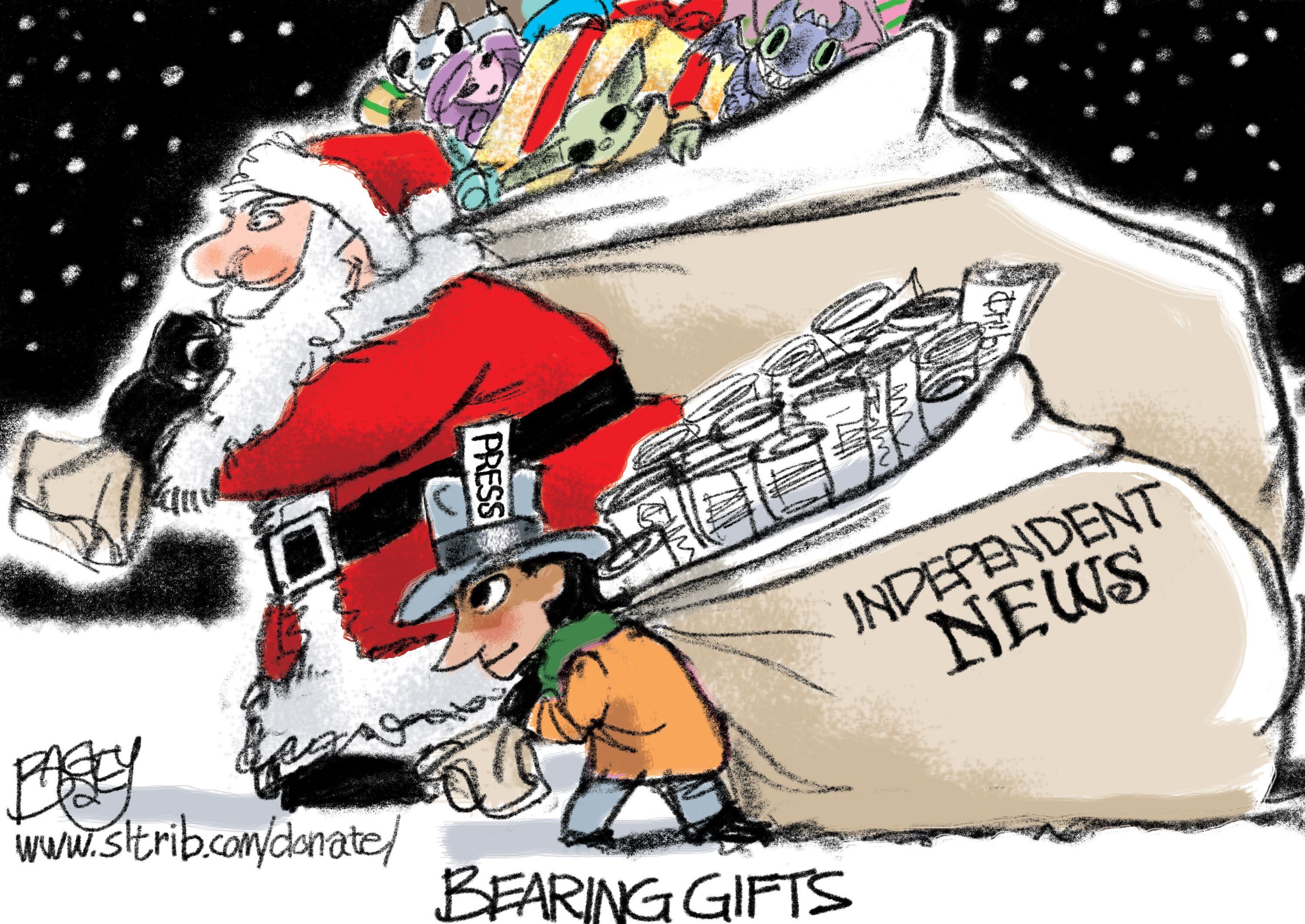 (Pat Bagley | The Salt Lake Tribune) This cartoon, titled “Santa's Helper,” appears in The Salt Lake Tribune on Tuesday, Dec. 24, 2019.