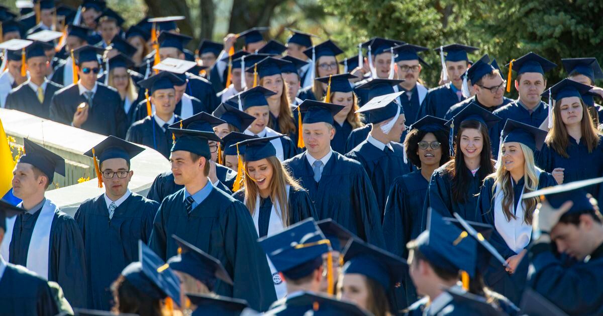 BYU graduates its biggest class ever with blue gowns, smiles and jokes