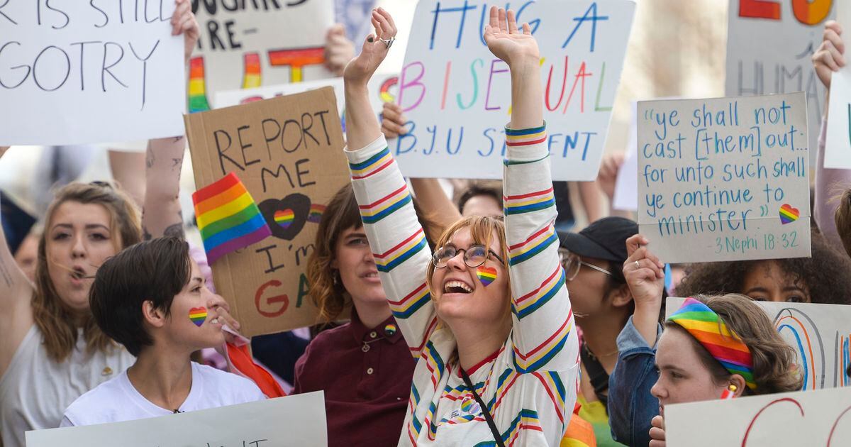 LGBTQ students at BYU and allies rallied at LDS Church headquarters